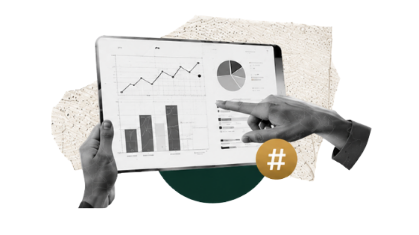 Hands pointing at a tablet with graphs for generating insights